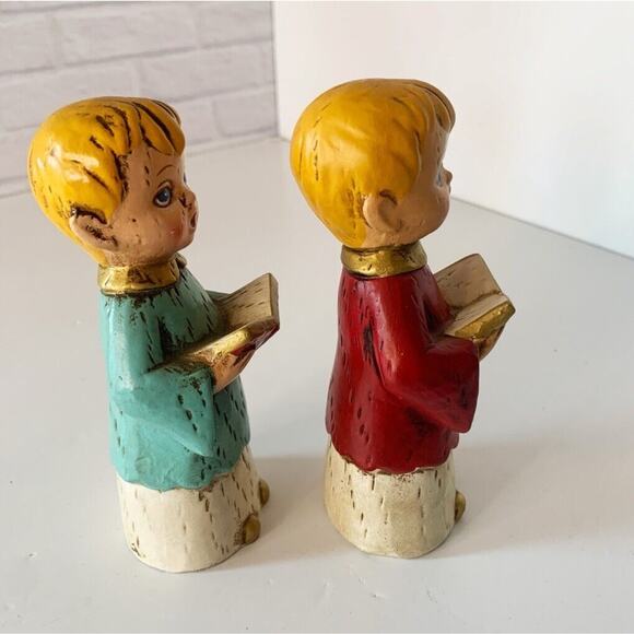 Vintage Chalkware Choir Boy Figurines Set of 2 Children Figurines Christmas Sing - Picture 5 of 8